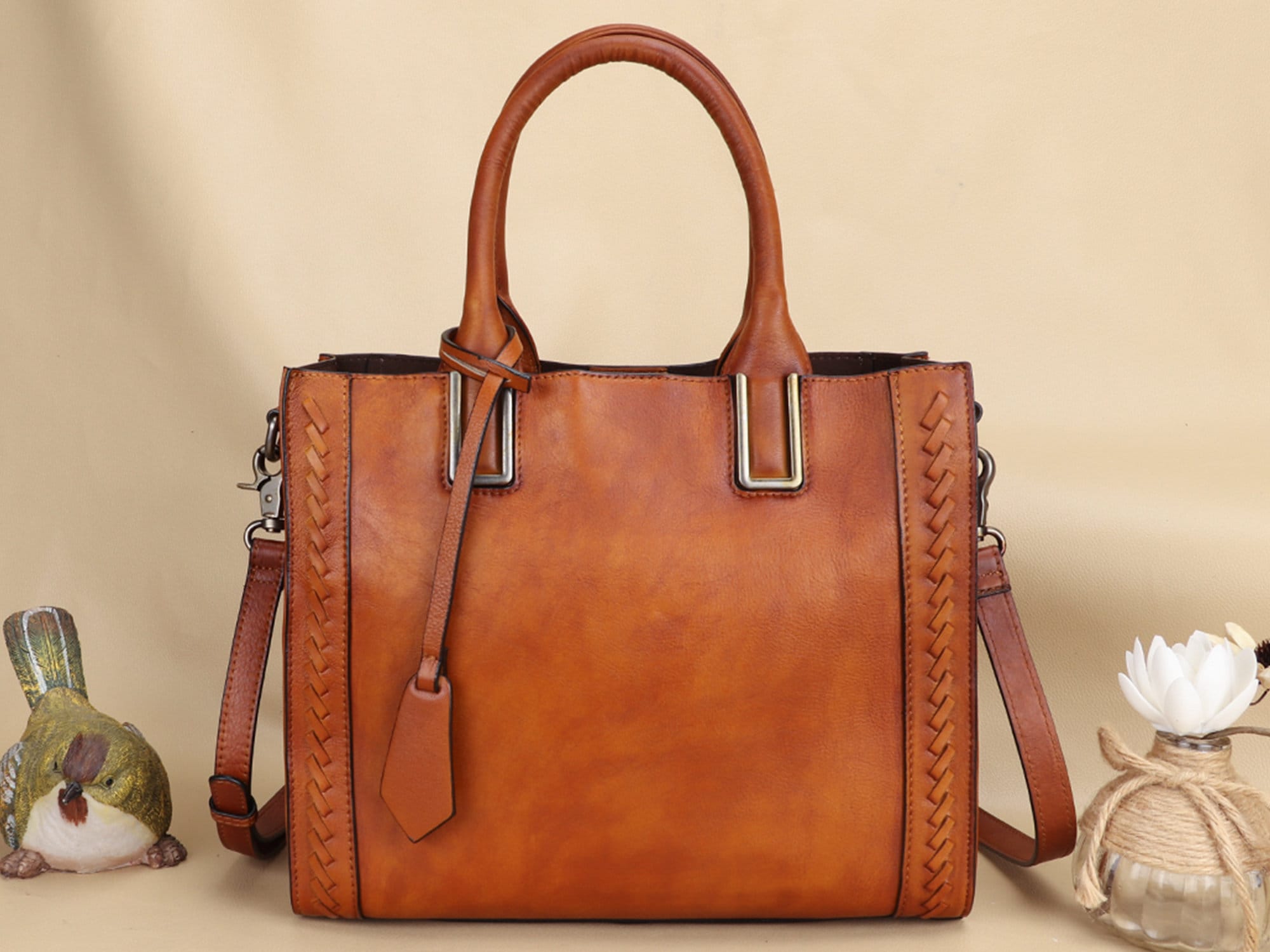 Leather Satchel Handbag Women Vintage Handmade Shoulder Crossbody Bag Purse