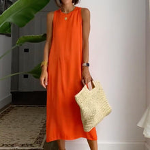 Load image into Gallery viewer, Simple Orange Sleeveless Plain Midi Dress
