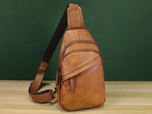 Load image into Gallery viewer, Brown Leather Sling Bag Crossbody Purse Handmade Shoulder Backpack
