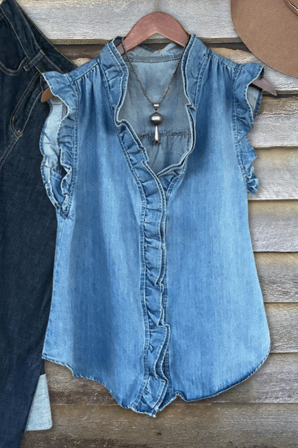 Casual Ruffle Denim Top