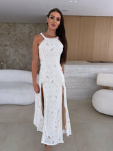 Load image into Gallery viewer, White Lace Slit Front Maxi Dress
