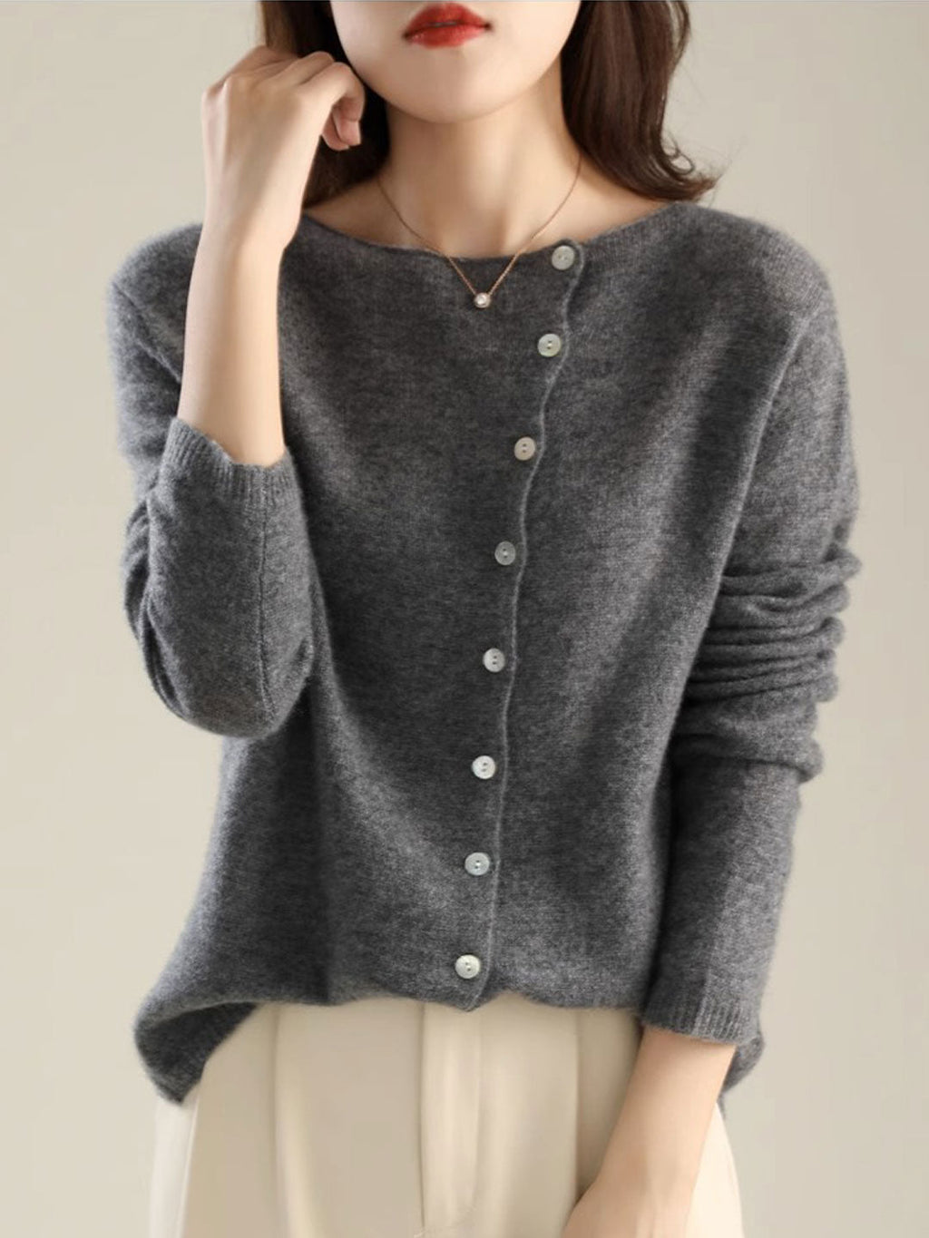 Classic Buttons Down Crew Neck Knitted Cardigan