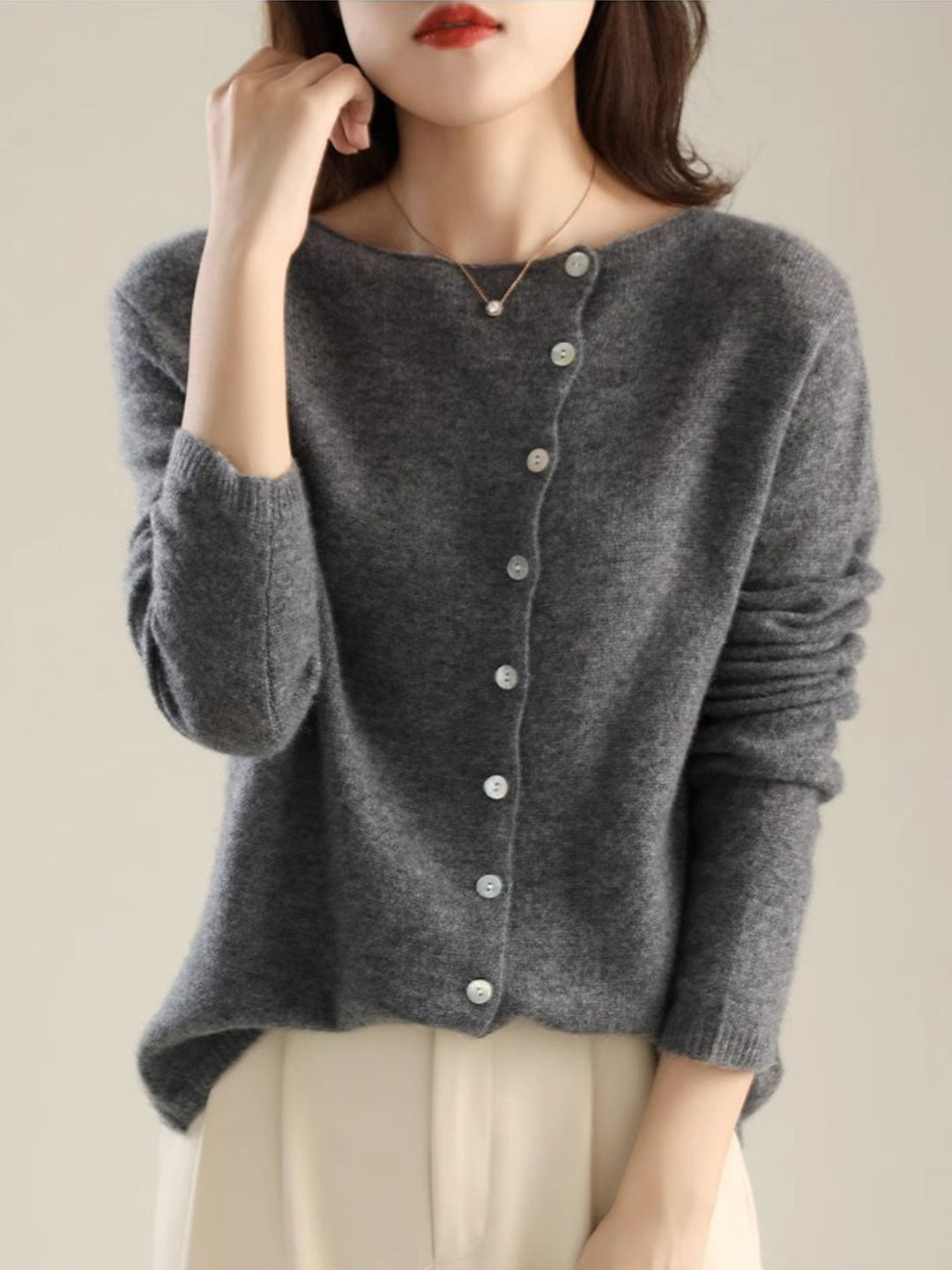Classic Buttons Down Crew Neck Knitted Cardigan