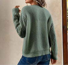 Load image into Gallery viewer, Long Sleeve V-neck Lace Patchwork Sweater
