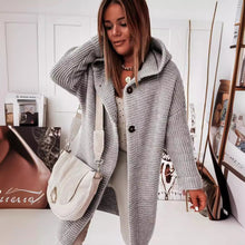 Load image into Gallery viewer, Buckle Hooded Collar Sweater Cardigan Outerwear
