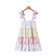 Load image into Gallery viewer, Colorblock Multi Floral Print Straps Mini Dress
