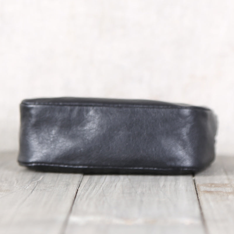 Small Black Leather Zipper Card Wallet Coin Purse  for Women