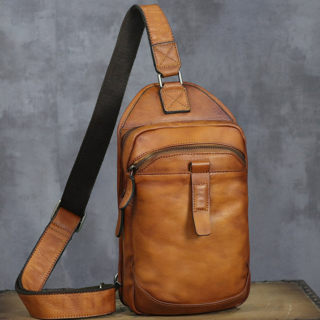 Leather Sling Bag Handmade Crossbody Chest Backpack