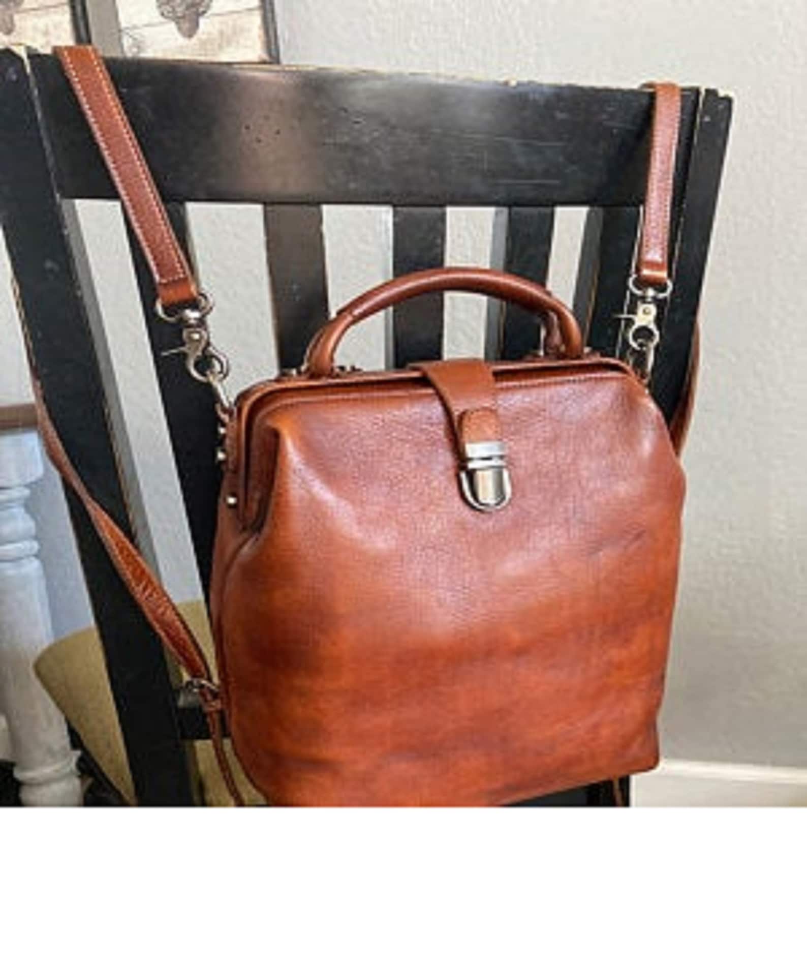 Black Convertible Crossbody Leather Doctor Bag Backpack Purse