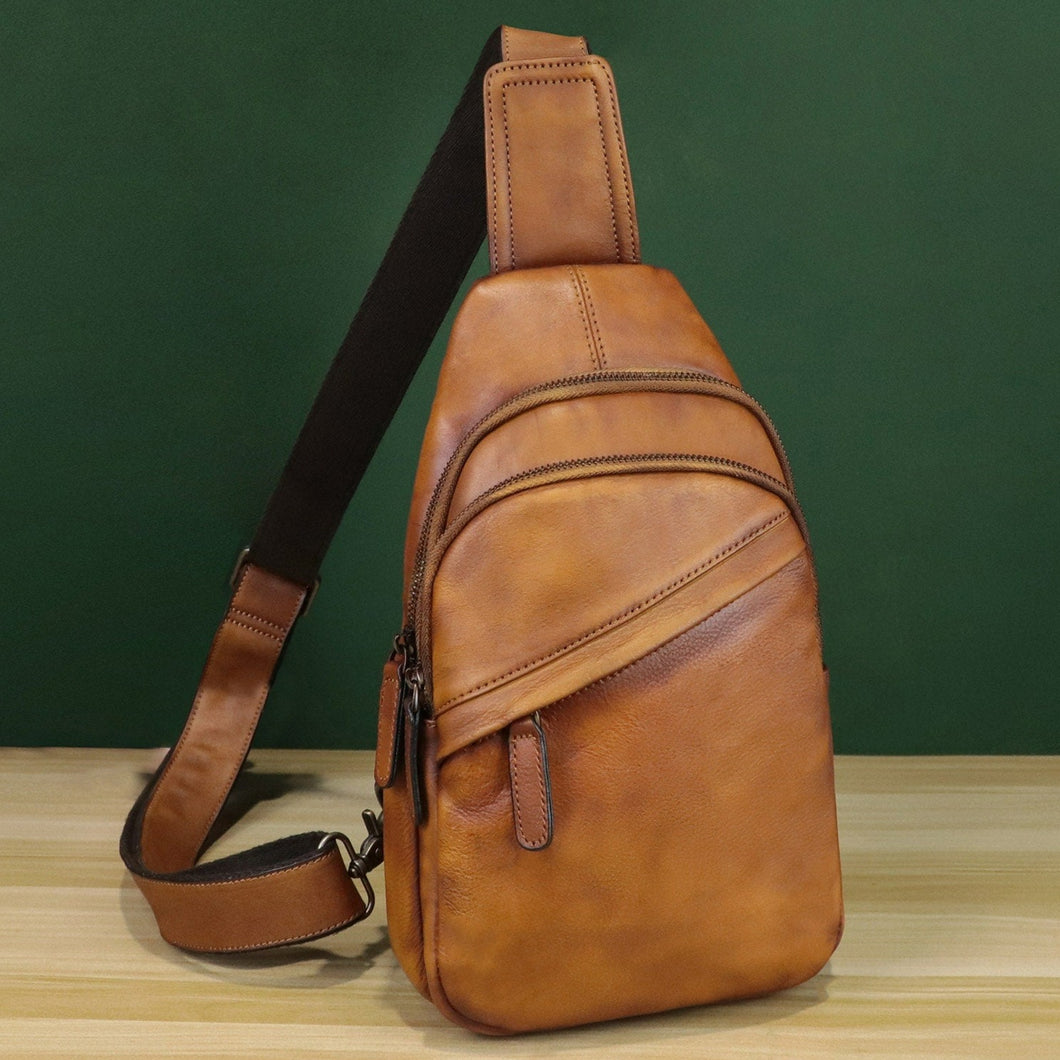 Brown Leather Sling Bag Crossbody Purse Handmade Shoulder Backpack