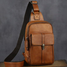 Load image into Gallery viewer, Brown Large Leather Sling Bag Casual Shoulder Backapck
