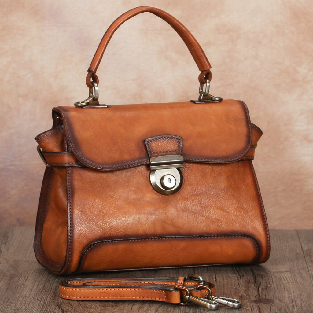 Leather Satchel Crossbody Bag Women Handmade Vintage Handle Handbag Purse