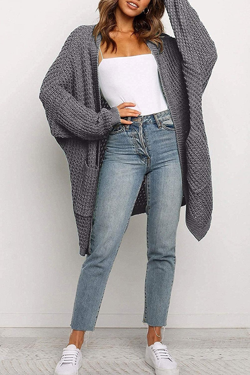 Casual Solid Pocket V Neck Top Sweater Cardigan