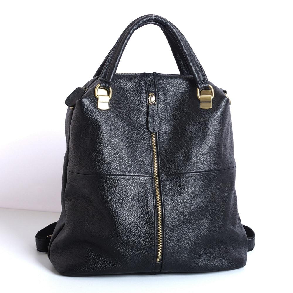 Black Women Large Capacity Soft Handle Leather Backpack