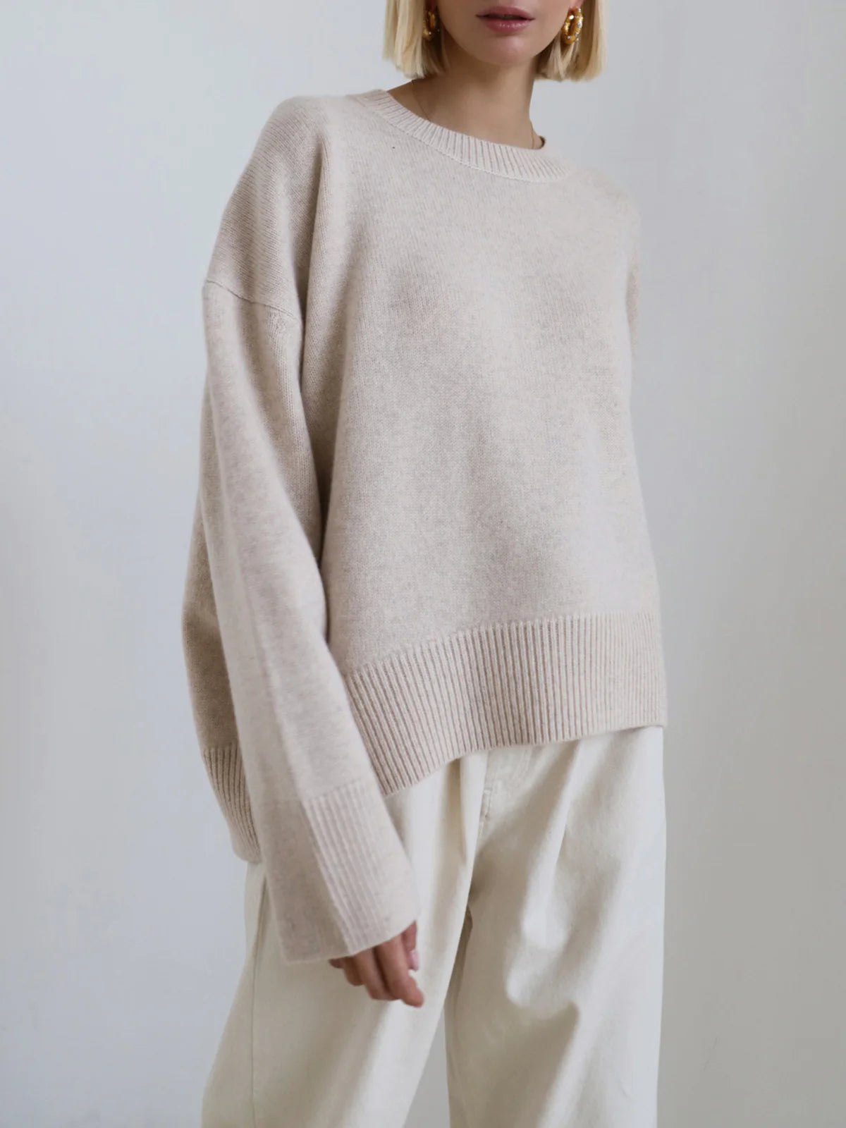 Crew Neck Ribbed Knit Oversized Pullover Sweater