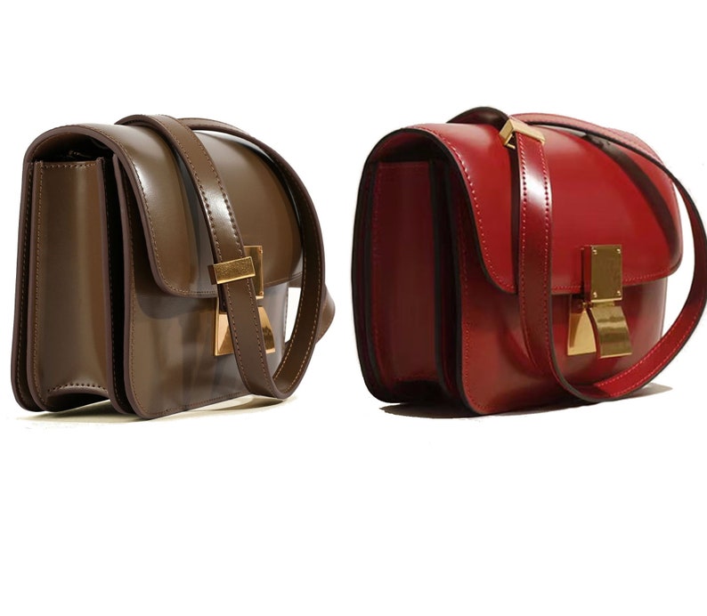 Genuine Leather Minimal Box Crossbody Bag Women Handbag