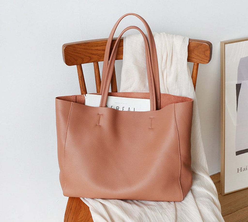 Coral Pink Handcrafted Leather Tote Bag