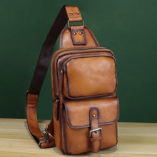 Load image into Gallery viewer, Leather Sling Bag Crossbody Chest Daypack Shoulder Backpack
