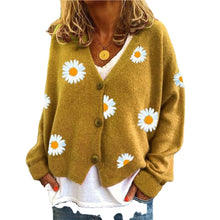 Load image into Gallery viewer, Button Up Daisy Embroidery V-neck Sweater Cardigan
