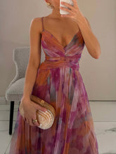 Load image into Gallery viewer, Spaghetti Straps Floral Print V-Neck Empire Ruched Maxi Dress
