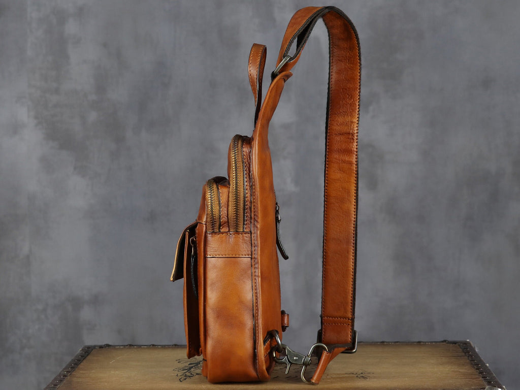 Brown Retro Leather Sling Bag Crossbody Shoulder Backpack
