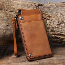 Load image into Gallery viewer, Handmade Leather Long Wallet with Chain Trifold Purse Anniversary Gift For Women Large Capcity Multi Cards Money Clips
