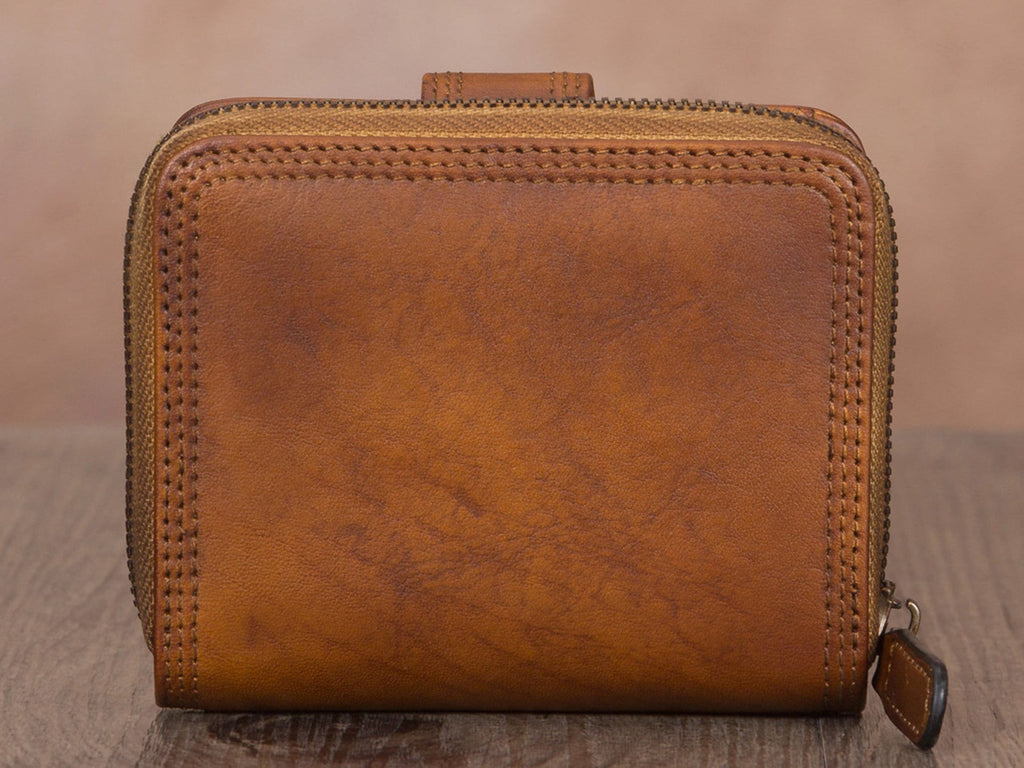 Retro Handmade Zipper Leather Short Wallets Purse for Women
