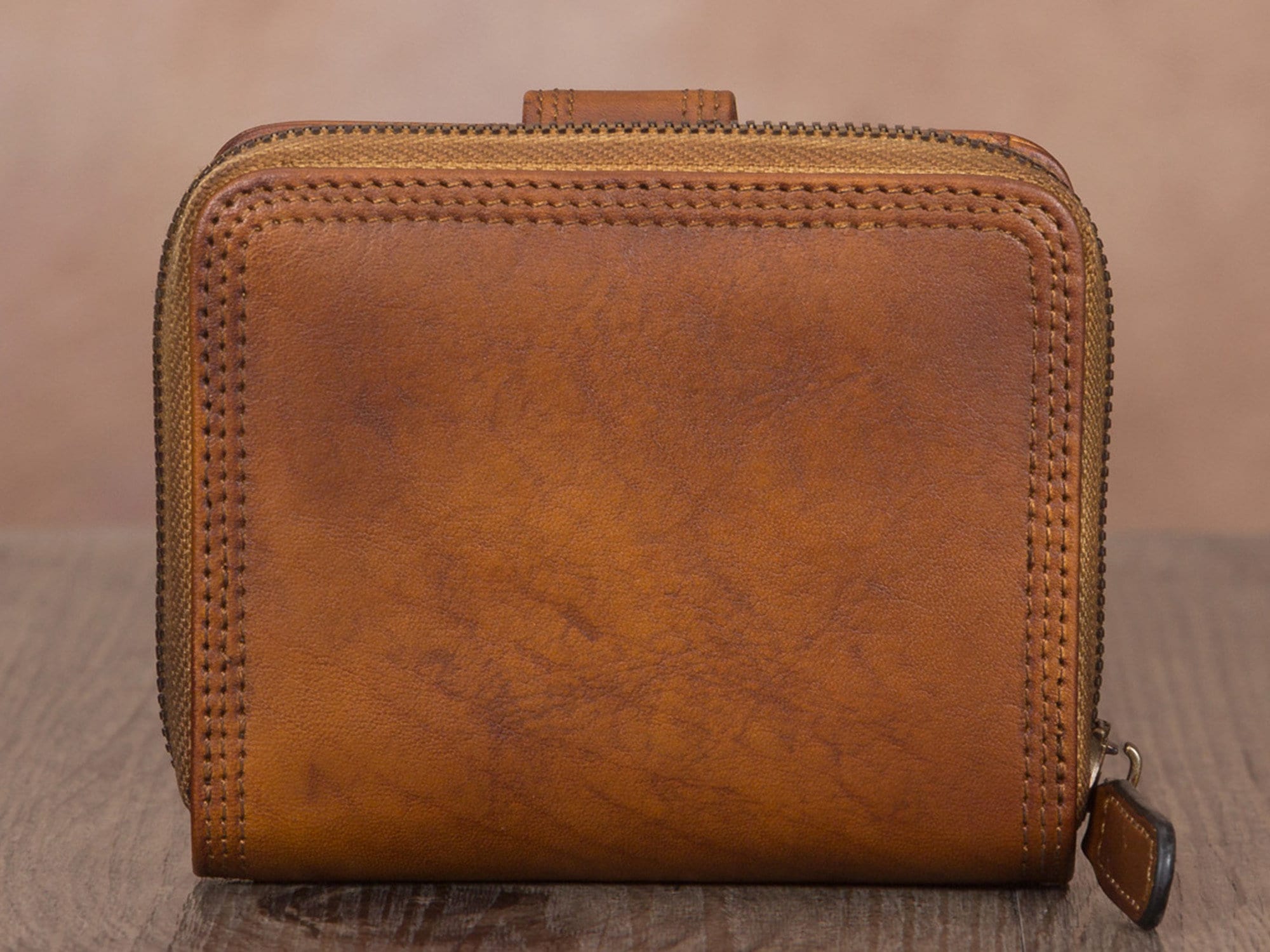 Retro Handmade Zipper Leather Short Wallets Purse for Women