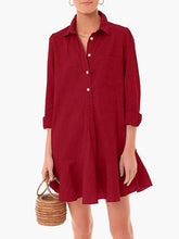 Load image into Gallery viewer, Simple Collar Buttons Down Ruffled Mini Dress
