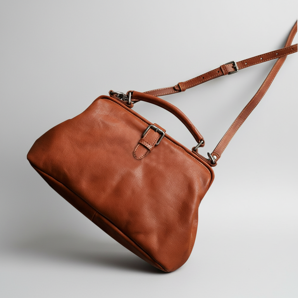 Tan Doctor Bag Leather Handbag Crossbody Purse For Women