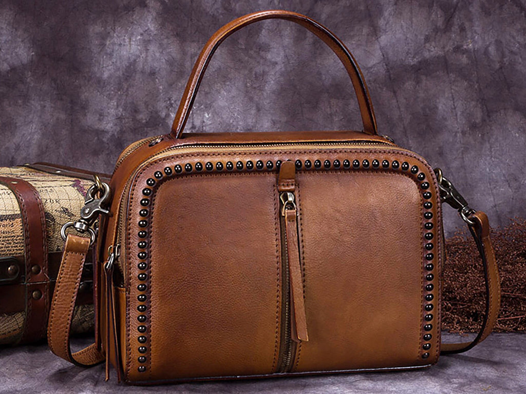 Vintage Handmade Leather Handbag Crossbody Purse Shoulder Bag