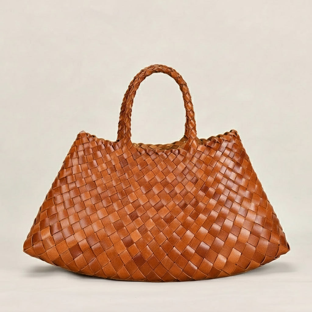 Retro Handmade Woven Leather Handbag Tote Purse