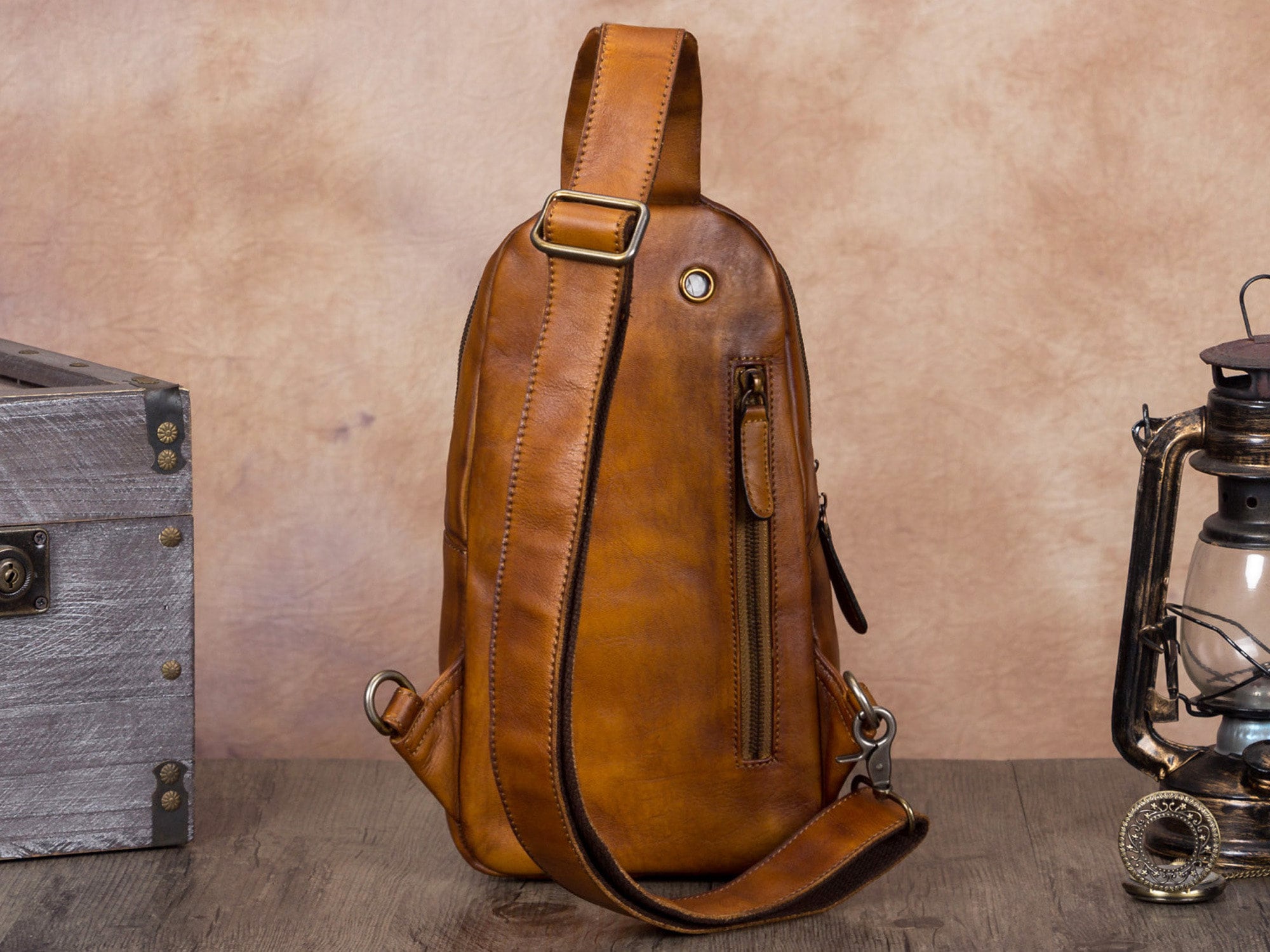 Leather Sling Bag Crossbody Purse Handmade Hiking Daypack Retro Shoulder Backpack Vintage Chest Bags