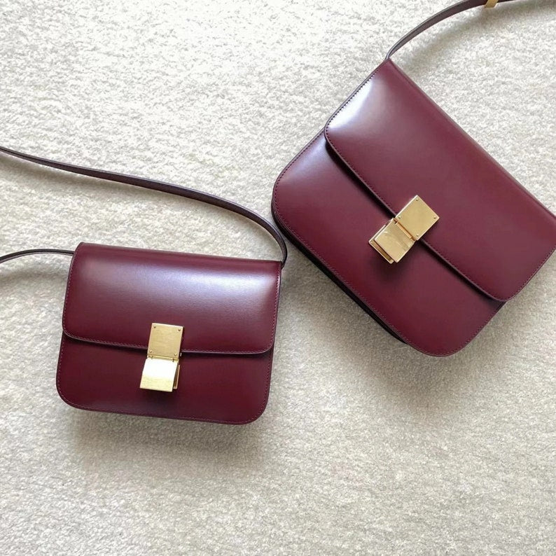 Genuine Leather Minimal Box Crossbody Bag Women Handbag