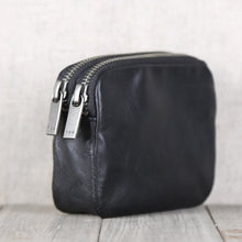Load image into Gallery viewer, Small Black Leather Zipper Card Wallet Coin Purse  for Women
