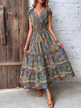 Load image into Gallery viewer, Paisley Print V-neck Smocked Maxi Dress
