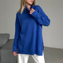 Load image into Gallery viewer, Oversize Turtleneck Long Sleeve Slit Trim Pullover Sweater
