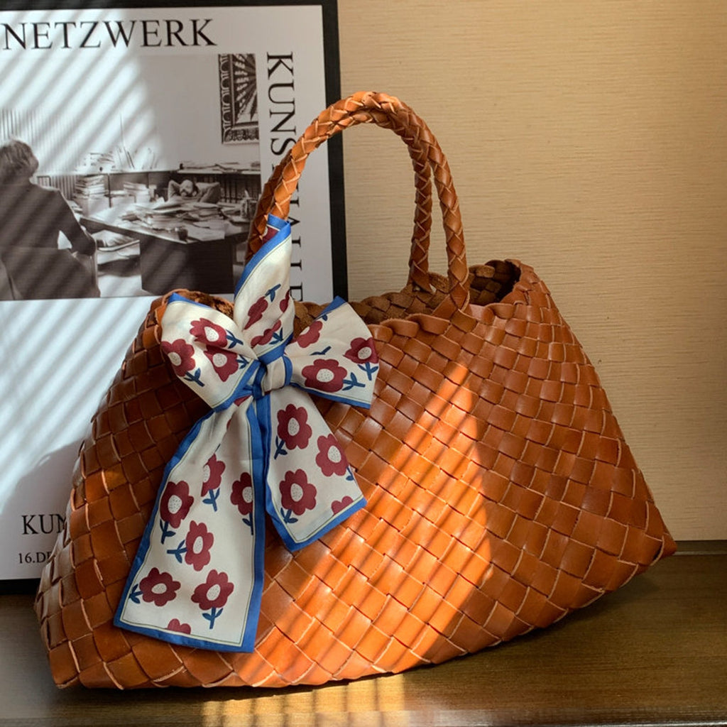 Retro Handmade Woven Leather Handbag Tote Purse
