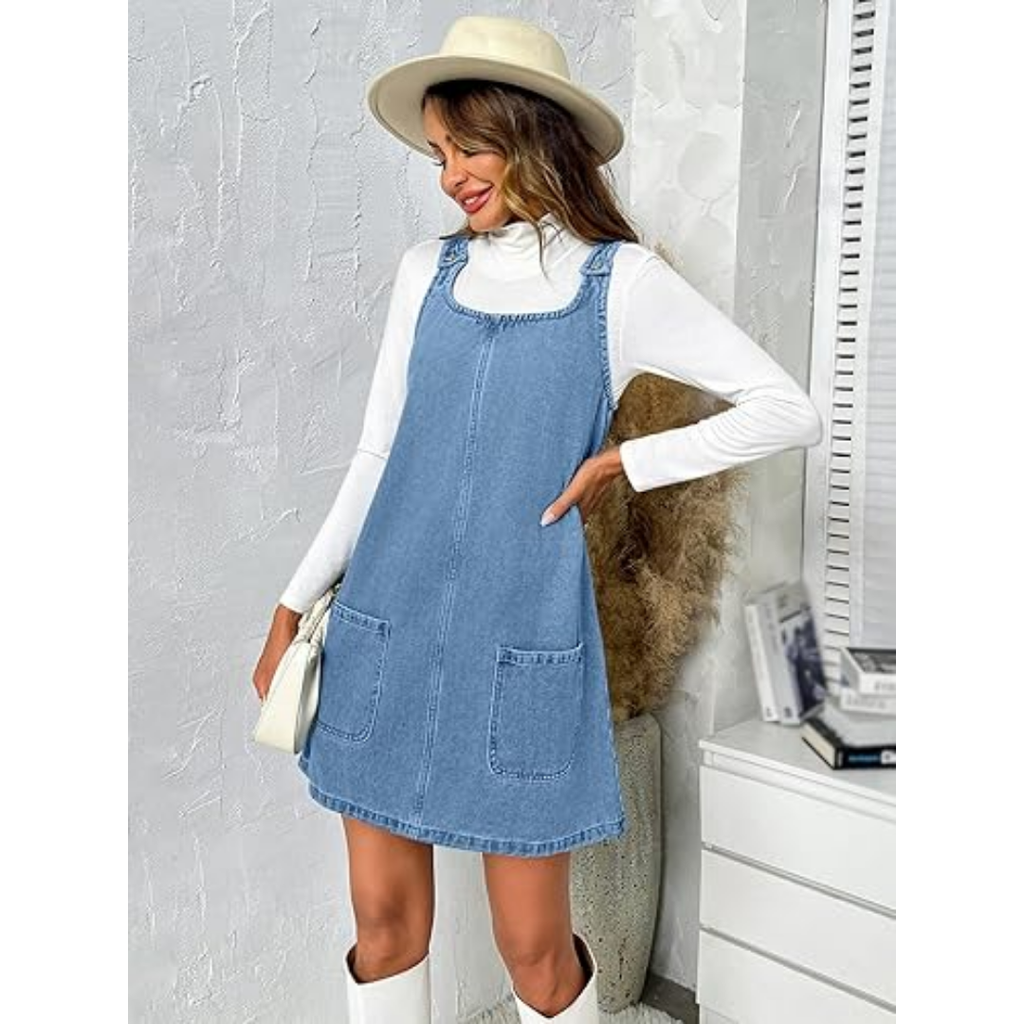 Sleeveless Casual Denim Dress with Pockets