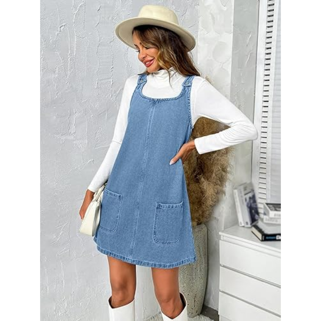 Sleeveless Casual Denim Dress with Pockets