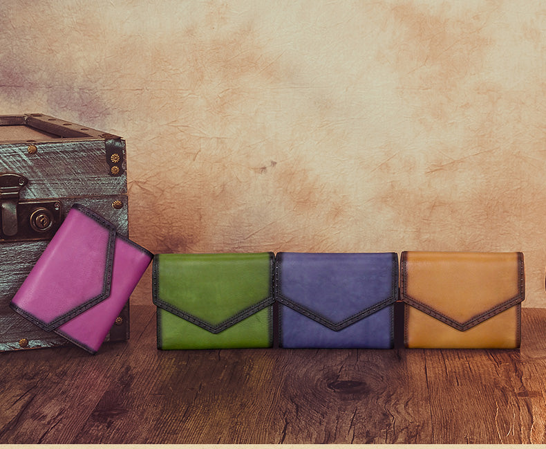 Leather Trifold Wallet with Coin Pocket and Card Holder for Women