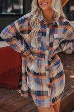 Load image into Gallery viewer, Contrast Plaid Buttons Down Mini Shirt Dress
