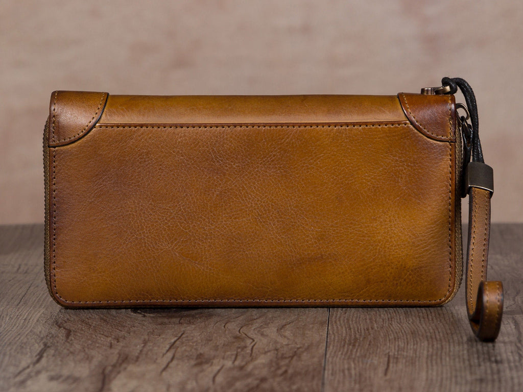 Leather Zipper Women Wallet Long Purse Handmade Clutch