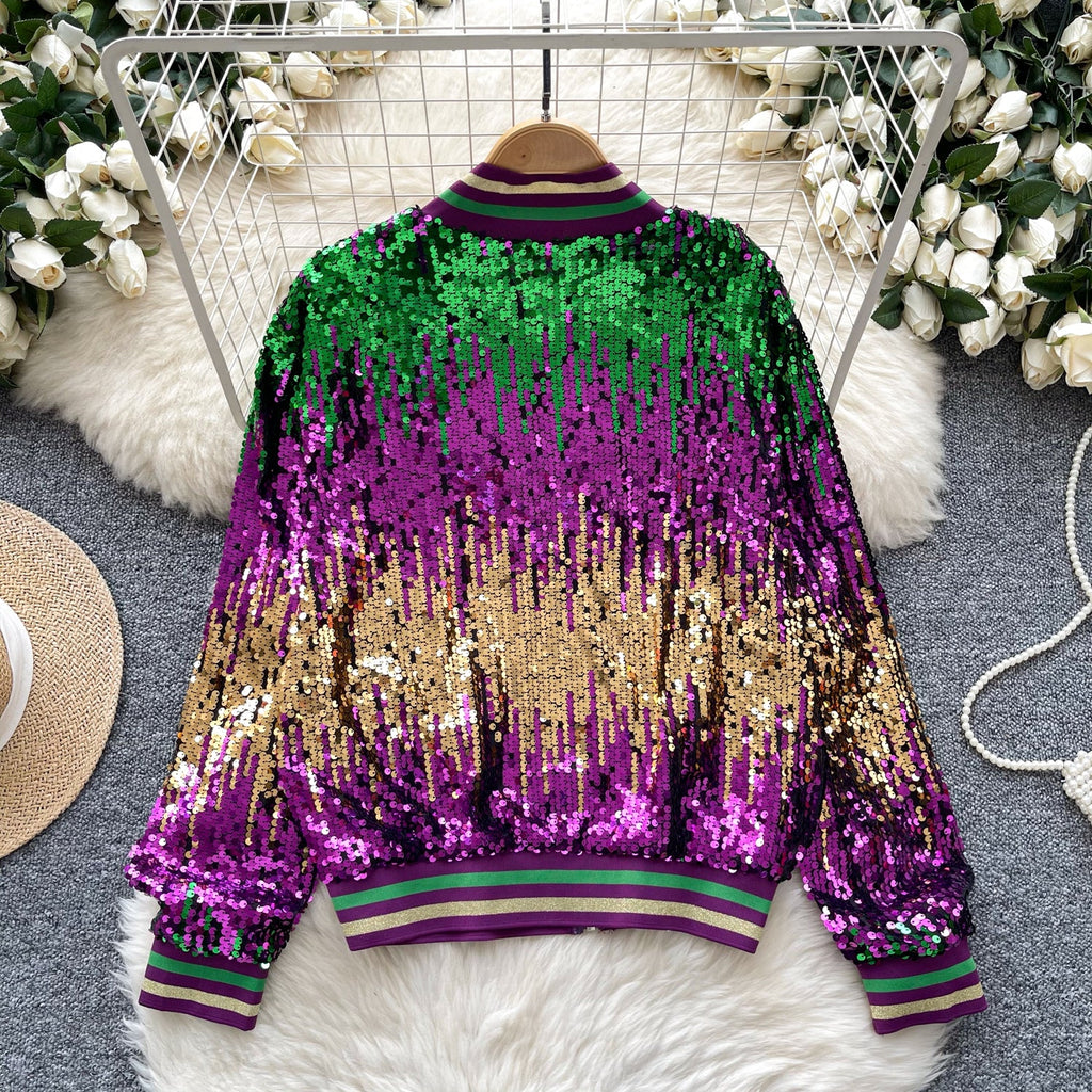 Mardi Gra Sequin Outfit Fat Tuesday Color Block Jacket
