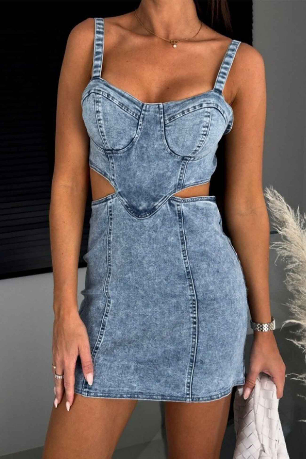 Denim Cutout Bodycon Mini Dress