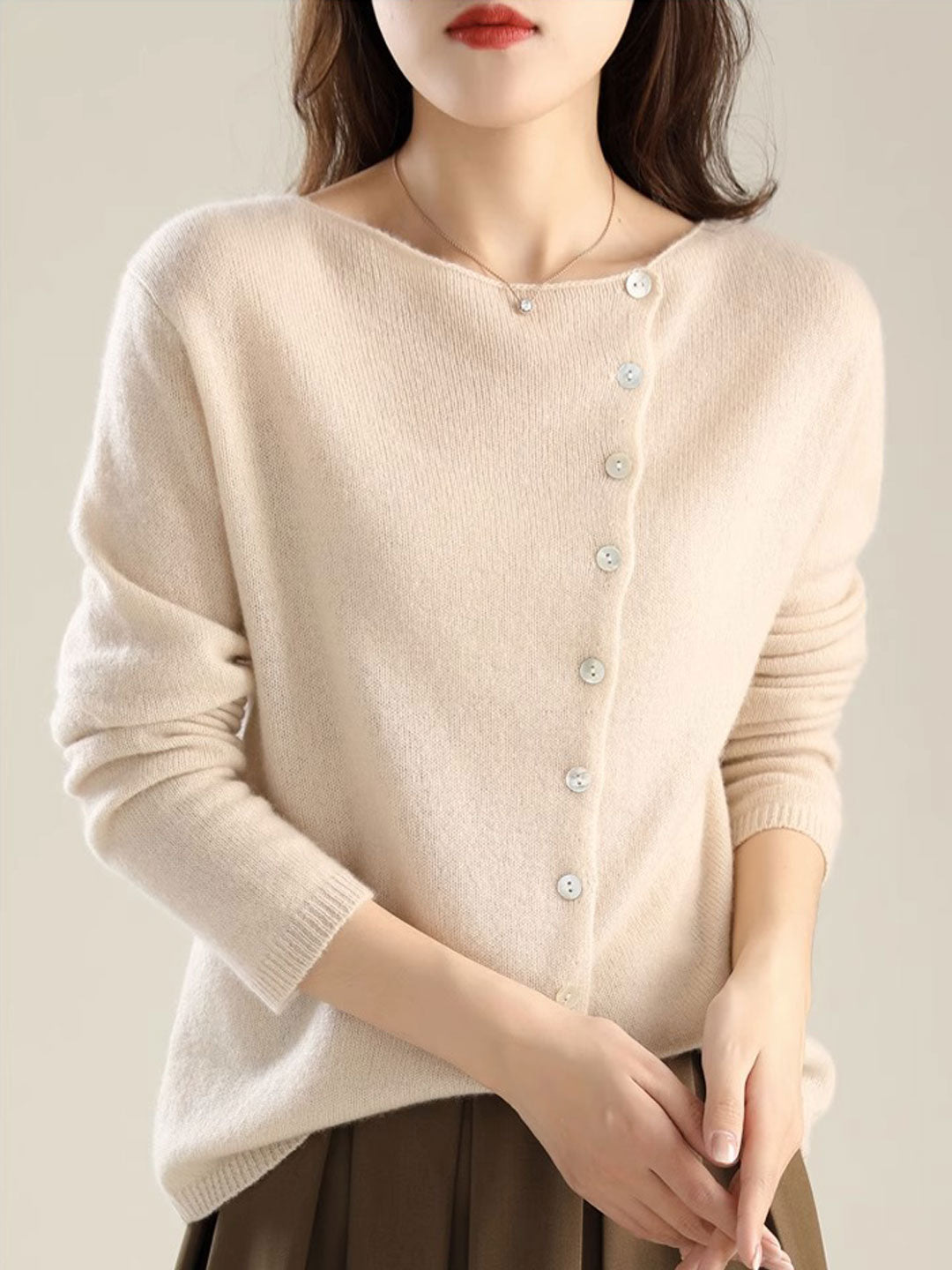 Classic Buttons Down Crew Neck Knitted Cardigan