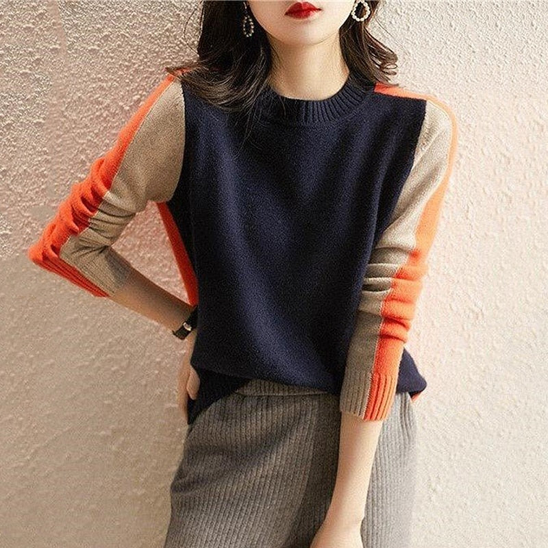Color Block Long Sleeves Pullover Sweater
