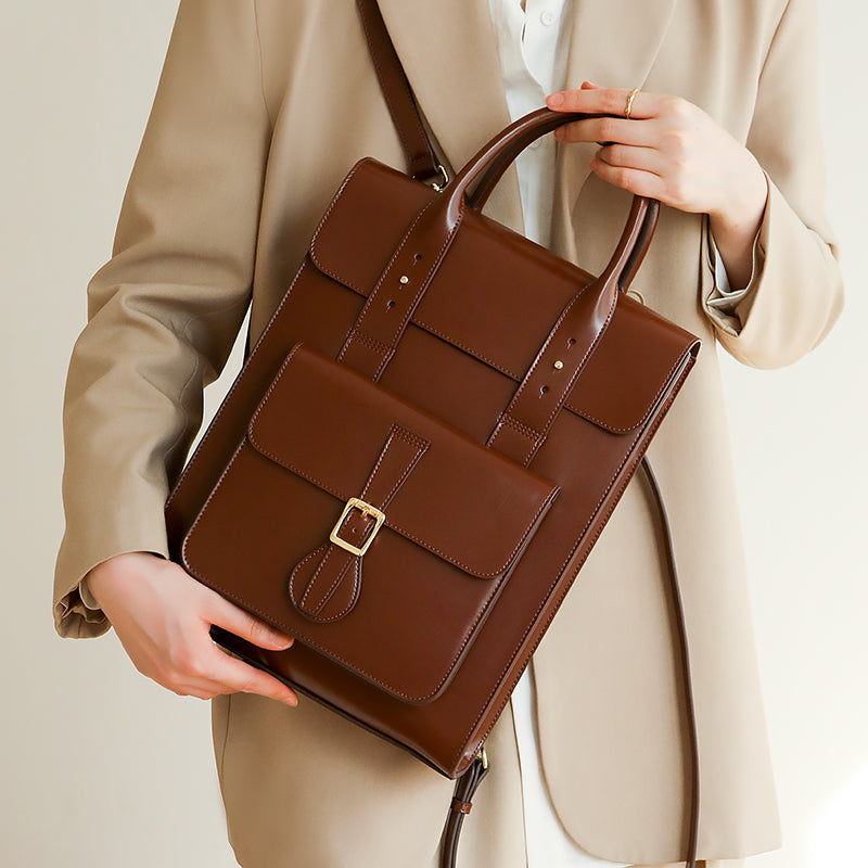 Large Laptop Briefcase Leather Backpack