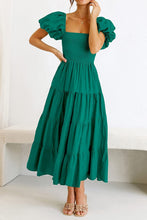 Load image into Gallery viewer, Simple Puff Short Sleeves Tiered Smocked Midi Dress
