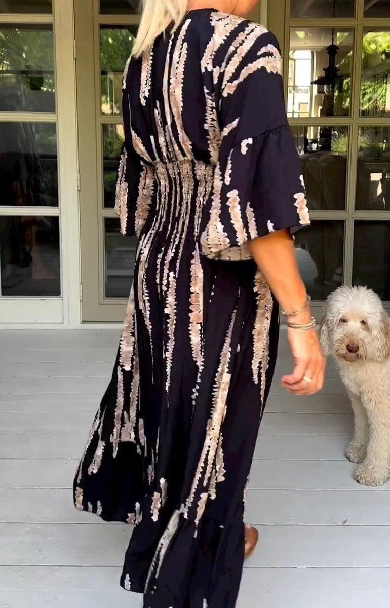 Boho Bell Sleeve Print Maxi Dress